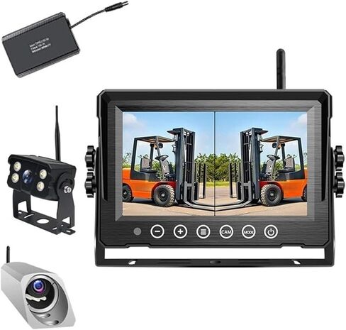 7 Inch Wireless Split Screen Monitor 2CH Front View Camera Magnetic Base Built-in Power Bank Forklift Safety Monitoring System(1cam kit) in Kuwait