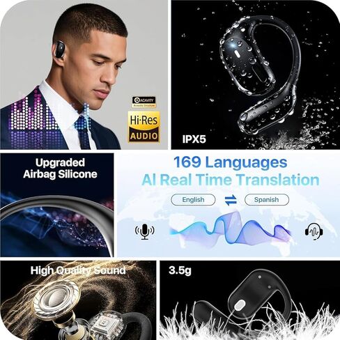 Real-Time AI Translation Earbuds 168 Languages Translator Earphones, Audifonos Traductores Inglés Español, Bluetooth 5.4, OWS Open Ear & LCD Touch, Translating Device for Travel Meetings Learning in Kuwait
