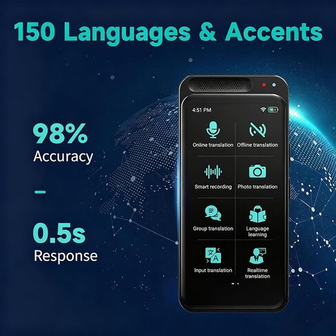 جهاز مترجم اللغة لا يحتاج إلى شبكة WiFi، Tradutor de Idiomas، ترقية مترجم AI يدعم ChatGPT، ترجمة صوتية في الوقت الفعلي مع أكثر من 150 لغة، ترجمة دون الاتصال بالإنترنت/الصور للأعمال والتعلم in Kuwait
