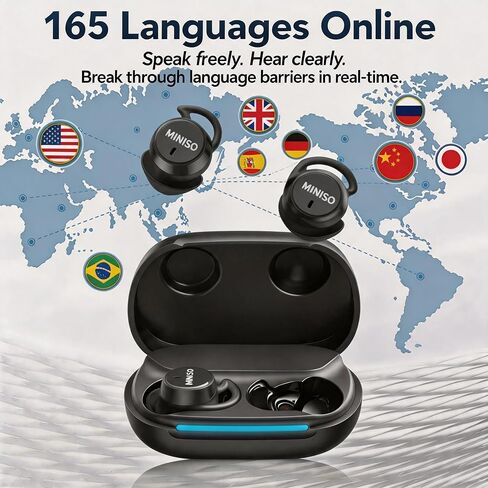 سماعات أذن MINISO MS217، 2026 سماعات أذن جديدة MS217 AI للترجمة في الوقت الفعلي، سماعات رأس لمترجم اللغة AI سماعات رأس Audiofonos Traductores Inglés Español تدعم 165 لغة للسفر in Kuwait