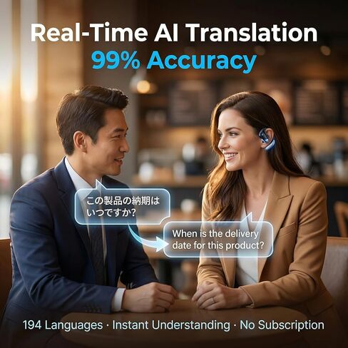AI Translation Earbuds Real Time – 194 Languages Translator Earbuds, No Subscription, 60H Battery Open Ear Bluetooth 5.4 Headphones, Audifonos Traductores Inglés Español for Travel Business Learning in Saudi Arabia