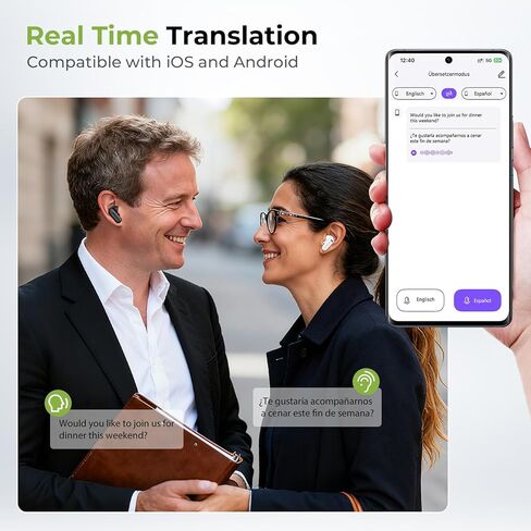 سماعات أذن NE20، 2025 سماعات أذن جديدة NE20 AI للترجمة في الوقت الفعلي، سماعات رأس لمترجم اللغة مع شاشة LCD تعمل باللمس Audiofonos Traductores Inglés Español تدعم 140 لغة لأعمال السفر in Kuwait