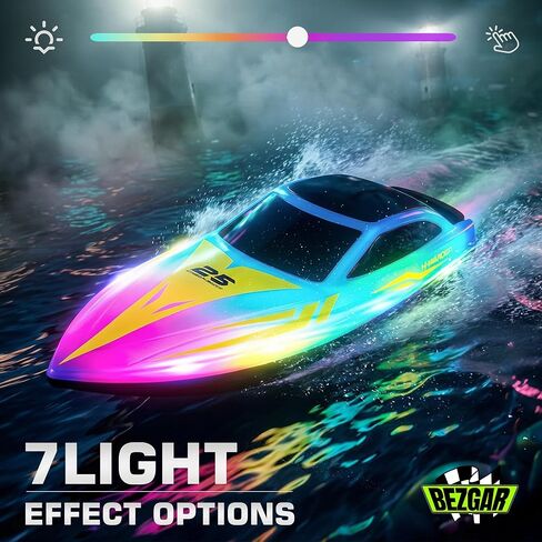 BEZGAR Remote Control Boat - 2 Packs 10 inch RC Boat with 7 LED Lighting Effects & 120 Min Playtime, 15 KPH RC Boats for Pool, Lake Fun for Kids Adults Red&Blue HJ825B in Kuwait