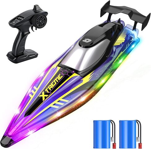 DEERC 17" Large High-Speed RC Jet Boat, Self-Righting Remote Control Boat with 9 LED Lights, 25+ KPH, 30-Min Runtime, Waterproof for Pools & Lakes, Kids & Adults in Kuwait