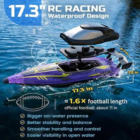 DEERC 17" Large High-Speed RC Jet Boat, Self-Righting Remote Control Boat with 9 LED Lights, 25+ KPH, 30-Min Runtime, Waterproof for Pools & Lakes, Kids & Adults in Kuwait