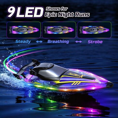 DEERC 17" Large High-Speed RC Jet Boat, Self-Righting Remote Control Boat with 9 LED Lights, 25+ KPH, 30-Min Runtime, Waterproof for Pools & Lakes, Kids & Adults in Kuwait