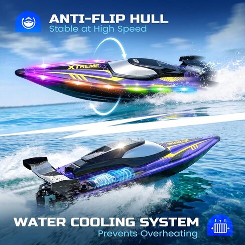 DEERC 17" Large High-Speed RC Jet Boat, Self-Righting Remote Control Boat with 9 LED Lights, 25+ KPH, 30-Min Runtime, Waterproof for Pools & Lakes, Kids & Adults in Kuwait