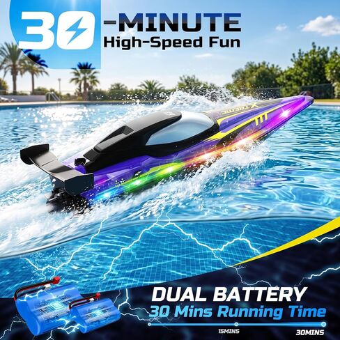 DEERC 17" Large High-Speed RC Jet Boat, Self-Righting Remote Control Boat with 9 LED Lights, 25+ KPH, 30-Min Runtime, Waterproof for Pools & Lakes, Kids & Adults in Kuwait