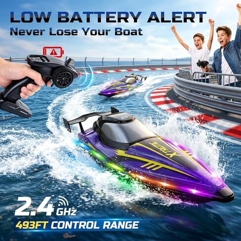 DEERC 17" Large High-Speed RC Jet Boat, Self-Righting Remote Control Boat with 9 LED Lights, 25+ KPH, 30-Min Runtime, Waterproof for Pools & Lakes, Kids & Adults in Kuwait