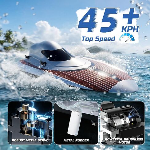 DEERC 17" Brushless RC Boat for Adults, 45+ KPH High-Speed Racing Boat, 3S 2800mAh Li-po Battery, Metal Rudder, Self-Righting Design, Remote Control Boat for Lakes, Pools & Saltwater, TX766 in Kuwait