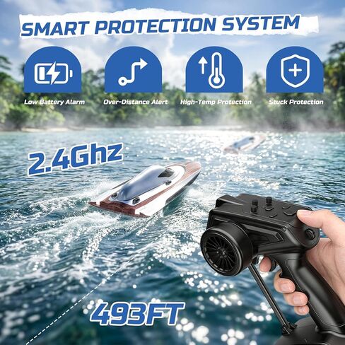 DEERC 17" Brushless RC Boat for Adults, 45+ KPH High-Speed Racing Boat, 3S 2800mAh Li-po Battery, Metal Rudder, Self-Righting Design, Remote Control Boat for Lakes, Pools & Saltwater, TX766 in Kuwait