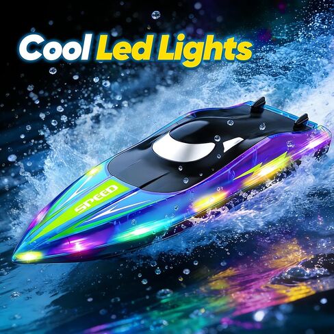 RC Boat with LED Lights - Toddler 14Inch Remote Control Boat for Kids and Adults, 2.4Ghz Fast RC Boats 15 KPH for Lakes & Pools with 4 Rechargeable Battery, Summer Toys Gifts for Kids Age 8-12 (2) in Kuwait