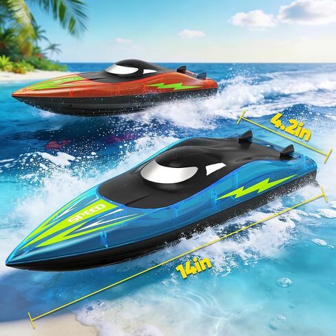 RC Boat with LED Lights - Toddler 14Inch Remote Control Boat for Kids and Adults, 2.4Ghz Fast RC Boats 15 KPH for Lakes & Pools with 4 Rechargeable Battery, Summer Toys Gifts for Kids Age 8-12 (2) in Kuwait