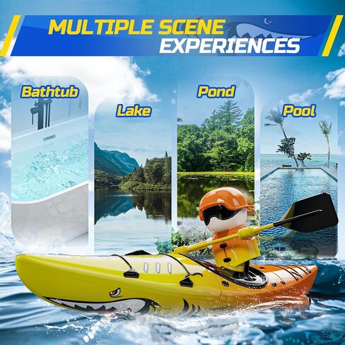 DEERC RC قارب كاياك للأطفال، 2.4 جيجا هرتز للتحكم عن بعد في قارب القرش مع ضوء LED لحمامات السباحة، البحيرة، حوض الاستحمام لا ينقلب أبدًا في الصيف ألعاب مائية خارجية هدية للأولاد والبنات in Kuwait