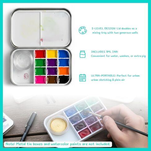 2 Level Watercolor Palette Compatible with Altoids Tins, Portable Travel Watercolor Palette with 3ml Jar, Empty Paint Wells and Mixing Trays for Travel Art, Urban Sketching, Plein Air in Kuwait