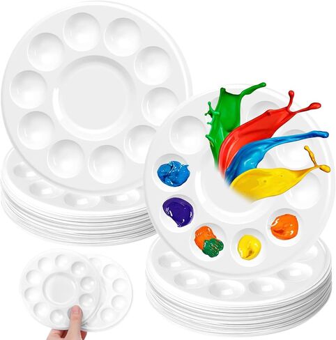AmazingSpark 100 Pcs White Round Paint Tray Palettes 5.5 inch Disposable Round Plastic Paint Palette Bulk Watercolor Craft Supplies for Art Class, DIY Craft, Painting Party, Birthday Party in Kuwait
