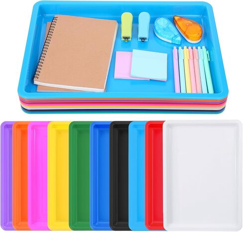 Molain 10 Pack Multicolor Plastic Art Trays 16x12x1 Inch Large Stackable Activity Craft Trays Sensory Serving Organizer Art Serving Tray for DIY Projects, Beads, Jewelry, 10 Colors in Kuwait