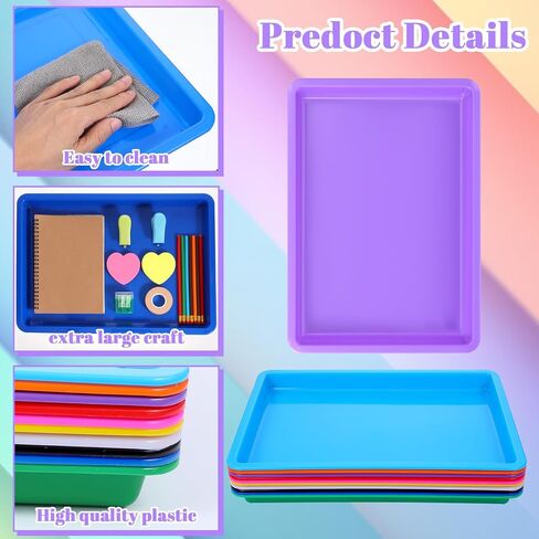 Molain 10 Pack Multicolor Plastic Art Trays 16x12x1 Inch Large Stackable Activity Craft Trays Sensory Serving Organizer Art Serving Tray for DIY Projects, Beads, Jewelry, 10 Colors in Kuwait