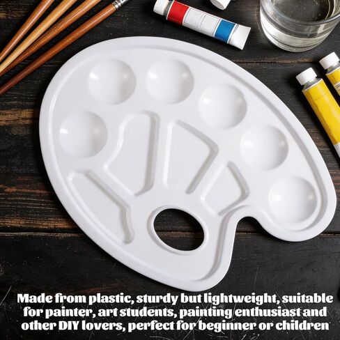 Plastic Paint Palette, 2 Pcs White Painting Palette Oval Paint Plate Paint Holder Tray with Hanging Hole for Teachers or Students Painting or DIY Craft Class in Kuwait