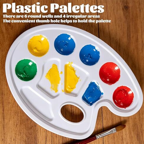 Plastic Paint Palette, 2 Pcs White Painting Palette Oval Paint Plate Paint Holder Tray with Hanging Hole for Teachers or Students Painting or DIY Craft Class in Kuwait