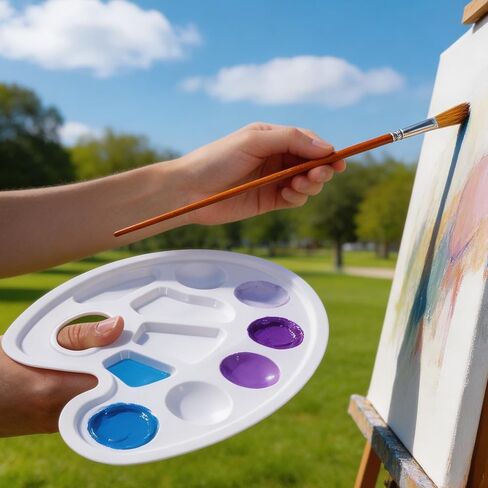 Plastic Paint Palette, 2 Pcs White Painting Palette Oval Paint Plate Paint Holder Tray with Hanging Hole for Teachers or Students Painting or DIY Craft Class in Kuwait