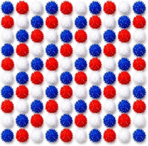 300Pcs 1 Inch Glitter Pom Poms, Red White Blue Patriotic Pom Poms for 4th of July Crafts, DIY Art, Wreath & Party Decorations in Kuwait