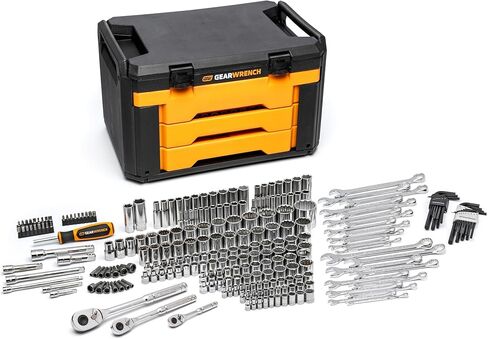 مجموعة أدوات ميكانيكا GEARWRENCH في صندوق تخزين 3 أدراج، 257 قطعة، 1/4 بوصة 3/8 بوصة و1/2 بوصة محرك، متري/SAE | GW72XLCBMTS in Kuwait