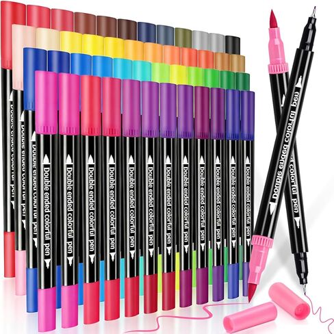 24 Colors Dual Markers Brush Pens, Art Markers Colored Pens for Adult Coloring Books, Brush and Fine Point Dual Tip Artist Colored Marker Set for Drawing Adult Coloring Hand Lettering in Saudi Arabia