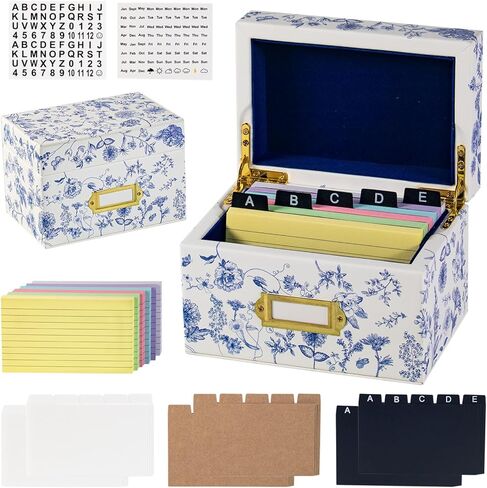 3x5 Index Card Holder, Leather Organizer Box with 300 Flash Cards, 30 Plastic Dividers & 2 Letter Stickers,Flash Recipe Card Holder Box for Home Office Kitchen (Index Card Holder-A) in Saudi Arabia