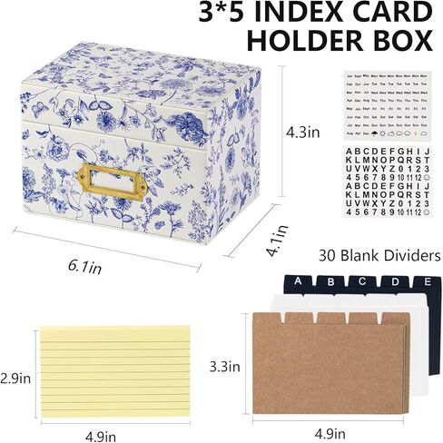 3x5 Index Card Holder, Leather Organizer Box with 300 Flash Cards, 30 Plastic Dividers & 2 Letter Stickers,Flash Recipe Card Holder Box for Home Office Kitchen (Index Card Holder-A) in Saudi Arabia