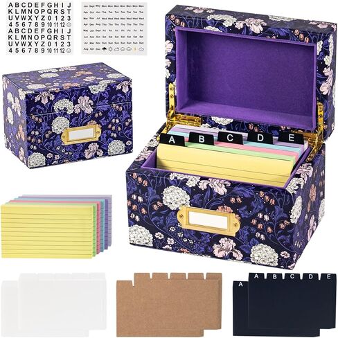 3x5 Index Card Holder, Leather Organizer Box with 300 Flash Cards, 30 Plastic Dividers & 2 Letter Stickers,Flash Recipe Card Holder Box for Home Office Kitchen (Index Card Holder-A) in Saudi Arabia