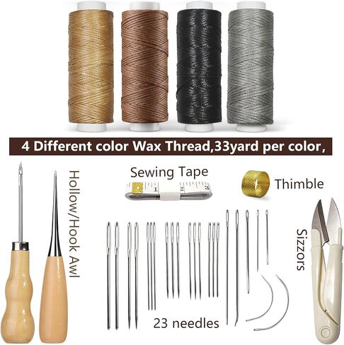 Leather Sewing Kit, Upholstery Repair Kit with Waxed Thread, Sewing Awl, Needles, Heavy Duty Hand Stitching Tools for Car Seats, Sofa, Carpet, DIY Leather Crafts in Kuwait