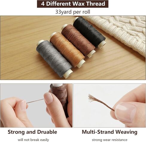 Leather Sewing Kit, Upholstery Repair Kit with Waxed Thread, Sewing Awl, Needles, Heavy Duty Hand Stitching Tools for Car Seats, Sofa, Carpet, DIY Leather Crafts in Kuwait