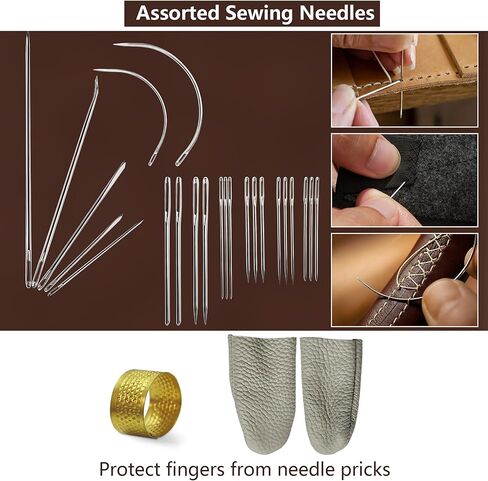 Leather Sewing Kit, Upholstery Repair Kit with Waxed Thread, Sewing Awl, Needles, Heavy Duty Hand Stitching Tools for Car Seats, Sofa, Carpet, DIY Leather Crafts in Kuwait