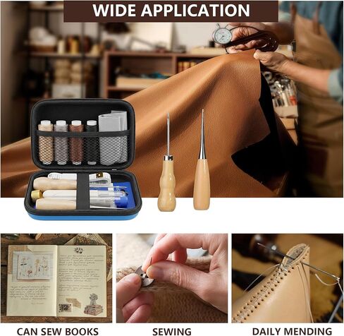 Leather Sewing Kit, Upholstery Repair Kit with Waxed Thread, Sewing Awl, Needles, Heavy Duty Hand Stitching Tools for Car Seats, Sofa, Carpet, DIY Leather Crafts in Kuwait