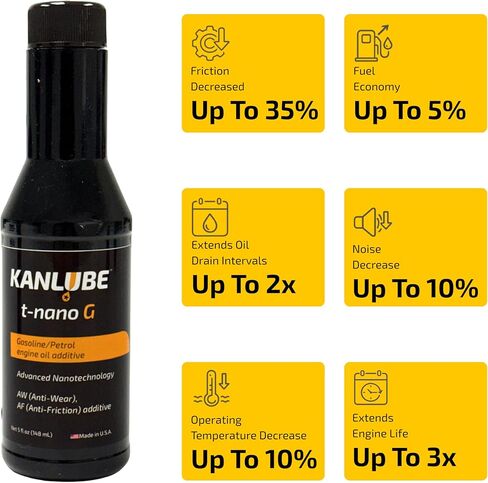 Engine Oil Additive for Gasoline Engines – Reduces Friction & Wear, Improves Engine Performance & Fuel Efficiency – WS₂ & MoS₂ Nano Technology – 5 oz – Kanlube t-nano G in Kuwait
