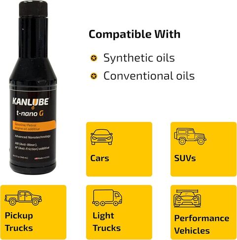 Engine Oil Additive for Gasoline Engines – Reduces Friction & Wear, Improves Engine Performance & Fuel Efficiency – WS₂ & MoS₂ Nano Technology – 5 oz – Kanlube t-nano G in Kuwait