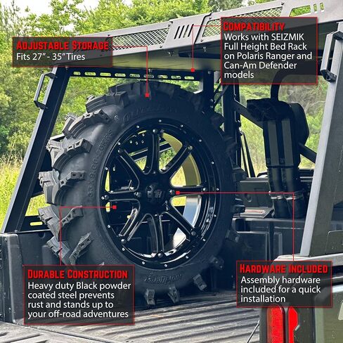 SEIZMIK UTV Bed Rack Spare Tire Holder Mount | Fits 27"-35" Tires | Works with SEIZMIK Full Height Bed Rack | Compatible with Polaris Ranger and Can-Am Defender in Kuwait