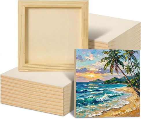 24pcs Unfinished Wood Canvas Panels for Painting 6''x 6''Unfinished Wood Canvas Panels for Crafts Woods Panel Boards DIY Drawing Pouring Art Projects with Oils, Acrylics in Kuwait