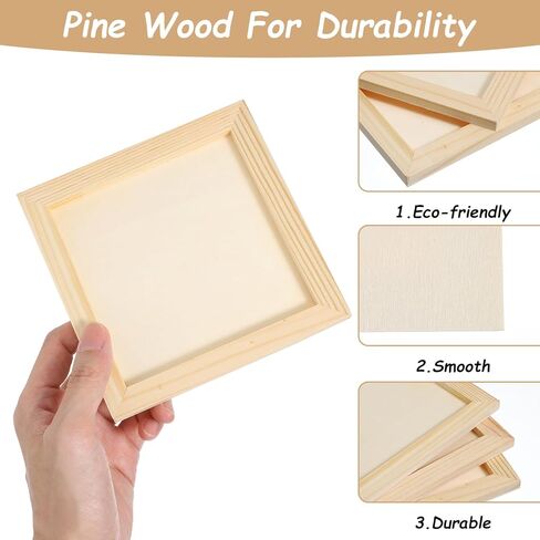 24pcs Unfinished Wood Canvas Panels for Painting 6''x 6''Unfinished Wood Canvas Panels for Crafts Woods Panel Boards DIY Drawing Pouring Art Projects with Oils, Acrylics in Kuwait