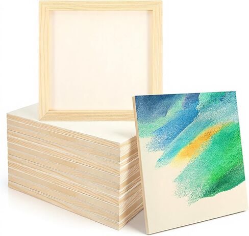 12 Pack Unfinished Wood Panels 8 x 8 Inch, Wooden Canvas Panels, Unfinished Wood Canvas Wooden Panel Boards for Watercolor, Arts and DIY Crafts, Easel Display, Use with Oils, Acrylics in Kuwait