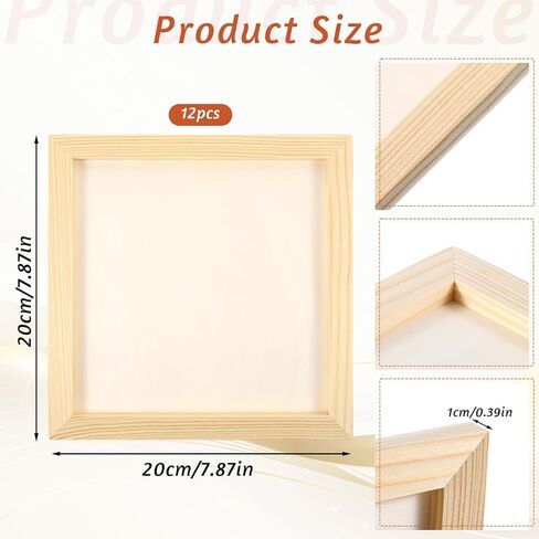 12 Pack Unfinished Wood Panels 8 x 8 Inch, Wooden Canvas Panels, Unfinished Wood Canvas Wooden Panel Boards for Watercolor, Arts and DIY Crafts, Easel Display, Use with Oils, Acrylics in Kuwait