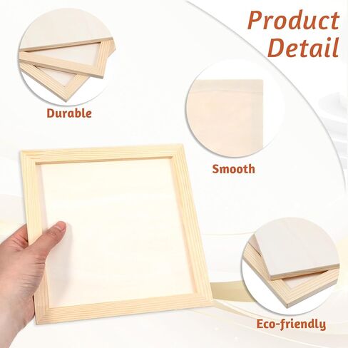 12 Pack Unfinished Wood Panels 8 x 8 Inch, Wooden Canvas Panels, Unfinished Wood Canvas Wooden Panel Boards for Watercolor, Arts and DIY Crafts, Easel Display, Use with Oils, Acrylics in Kuwait