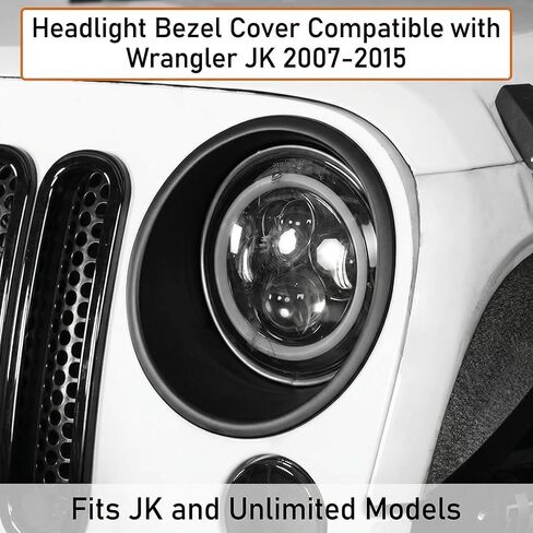 غطاء إطار المصباح الأمامي من Delyle لسيارة Wrangler JK 2007-2015، إطار تثبيت حلقة تثبيت المصباح الأمامي مقاس 7 بوصة، ABS أسود غير لامع، عبوة من قطعتين in Kuwait