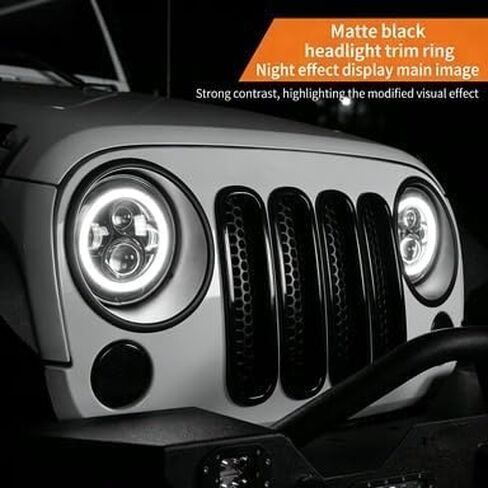 غطاء إطار المصباح الأمامي من Delyle لسيارة Wrangler JK 2007-2015، إطار تثبيت حلقة تثبيت المصباح الأمامي مقاس 7 بوصة، ABS أسود غير لامع، عبوة من قطعتين in Kuwait