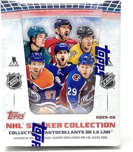 صندوق مجموعة ملصقات الهوكي من Topps 2025-26 NHL (50 حزمة، 5 ملصقات في كل عبوة - يُباع الألبوم بشكل منفصل) in Kuwait