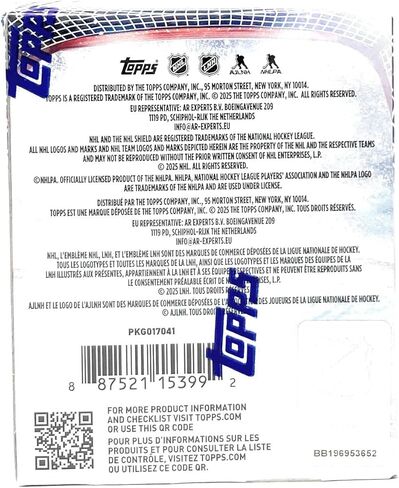صندوق مجموعة ملصقات الهوكي من Topps 2025-26 NHL (50 حزمة، 5 ملصقات في كل عبوة - يُباع الألبوم بشكل منفصل) in Kuwait
