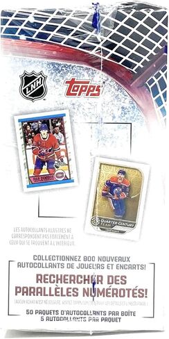 صندوق مجموعة ملصقات الهوكي من Topps 2025-26 NHL (50 حزمة، 5 ملصقات في كل عبوة - يُباع الألبوم بشكل منفصل) in Kuwait