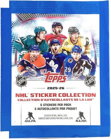 صندوق مجموعة ملصقات الهوكي من Topps 2025-26 NHL (50 حزمة، 5 ملصقات في كل عبوة - يُباع الألبوم بشكل منفصل) in Kuwait