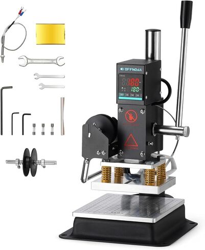 OFFNOVA Hot Foil Stamping Machine 10x13cm with U-Slot & Movable Table, 110V Digital Embossing Machine Manual Tipper Stamper for PVC Wood PU Leather Logo in Kuwait